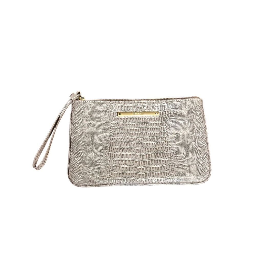 Brahmin gray crocodile embossed leather wristlet clutch wallet